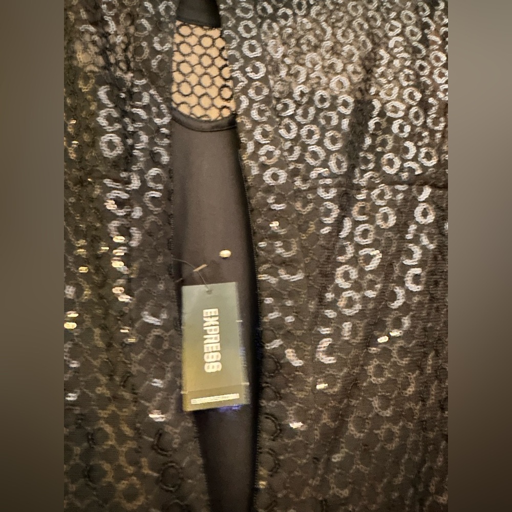 NWT Express Sz M Sequin mesh Sweetheart Black mini Dress Party Night out Date - Picture 4 of 15